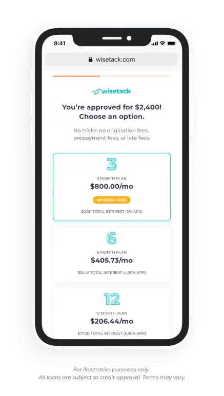 Wisetack Financing Options Mockup
